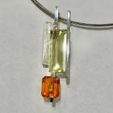 Anhänger 14 kt Weißgold, Lemon Quarz, Orange-Topas und Brillanten